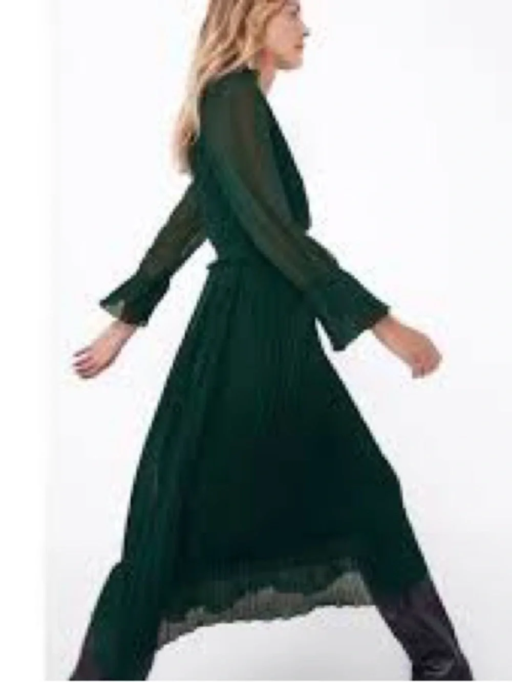 zara green dress pleated Zara pleated midi dress S (4-6)